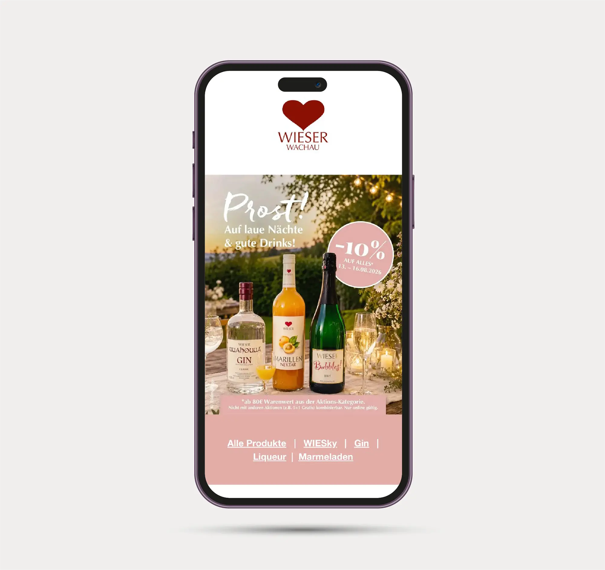 Wieser Wachau Newsletter Mockup iPhone